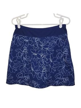 Cypress Club Navy Floral Skort Built-In Shorts Tummy Smoothing Waistband SZ S